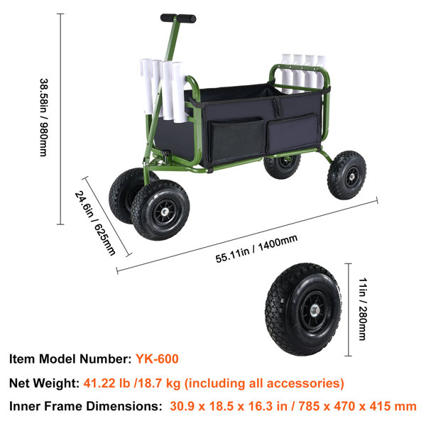 VEVOR 38.58'' H x 24.6'' W Garden Cart with Wheels