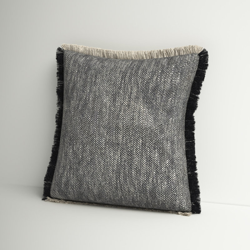 Dark Blue and White Cotton Fringe Throw Pillow, 20" Square