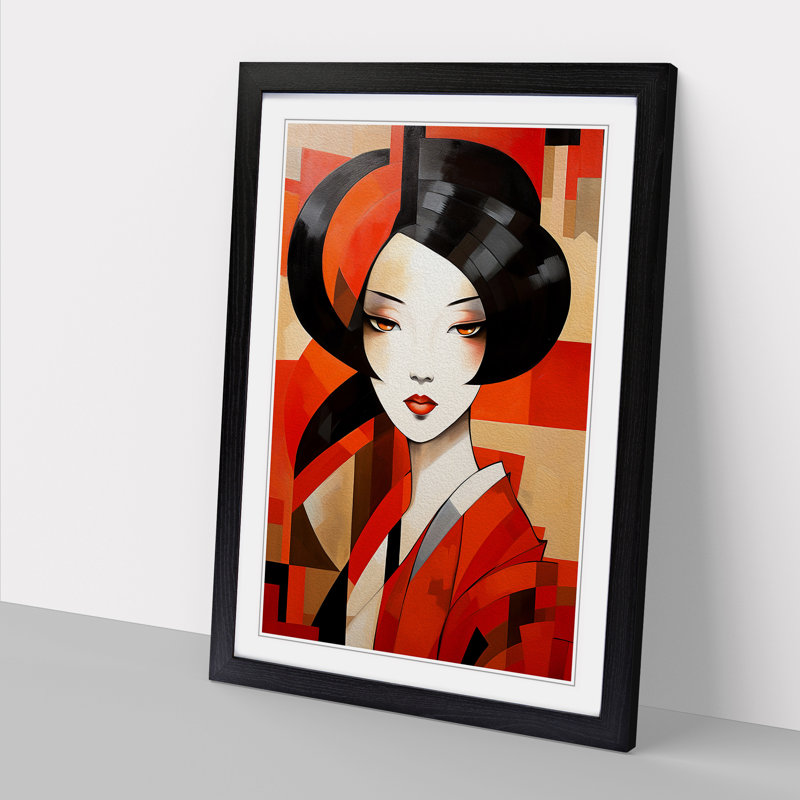 Geisha Cubism - Framed Print, Black Framed, 34cm H x 25cm W