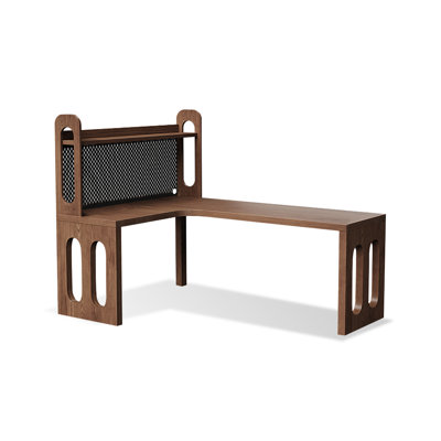 Bureau en fer massif en forme de L brun noyer + noir