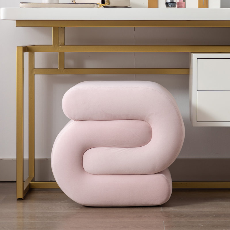 Jaszlyn S-shape Ottoman, Makeup Stool Footstool, Pink Velvet