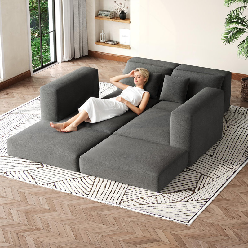 Canapé-lit réversible modulaire en L avec siège profond antidérapant, canapé-lit 80 po sans assemblage pour petits espaces, chenille gris foncé