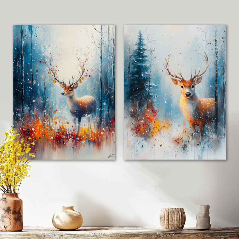 Ensemble de 2 décorations murales orange en forme de cloche de Noël orange avec renne de Noël I, 32" H x 48" W