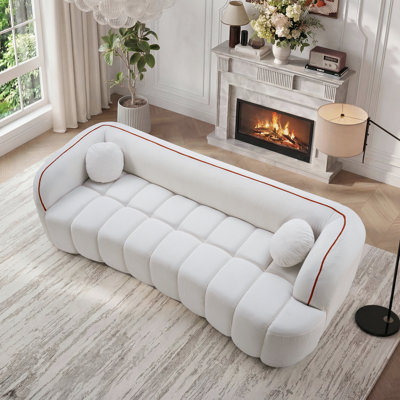 Canapé 98,4 po moderne compressé, canapé 3 places en velours côtelé Cloud Couch, aucun assemblage requis, canapé capitonné avec 2 coussins Bubble Channel, siège profond confortable pour salon, appartement, bureau