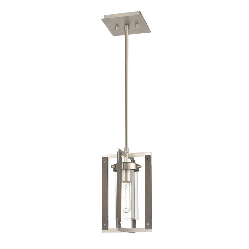 Luminaire rectangulaire simple 1 lumières Apalachin, Nickel / bois de grange