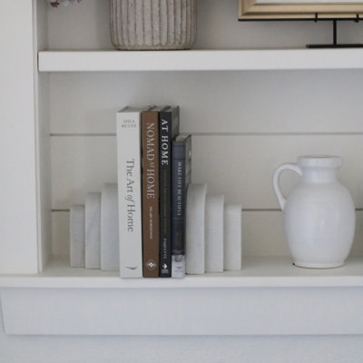 Set of 2 Bookends Contemporary Layered Arches 6" White Marble Bookends for Decorative Book Display
