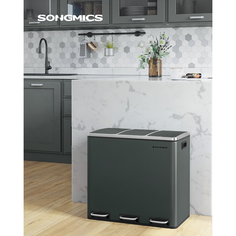 Steel Step On Multi-Compartment Rubbish & Recycling Bin - 54L, Smoky Grey