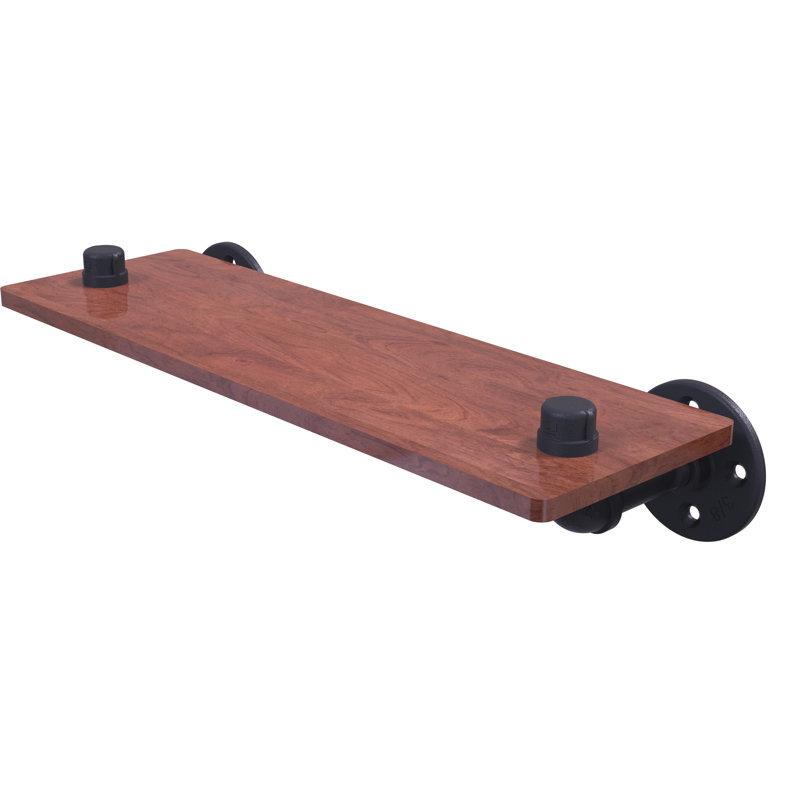 Bayer Solid Wood Industrial Pipe Shelves, Matte Black, 6.5" H x 16" W x 5.6" D