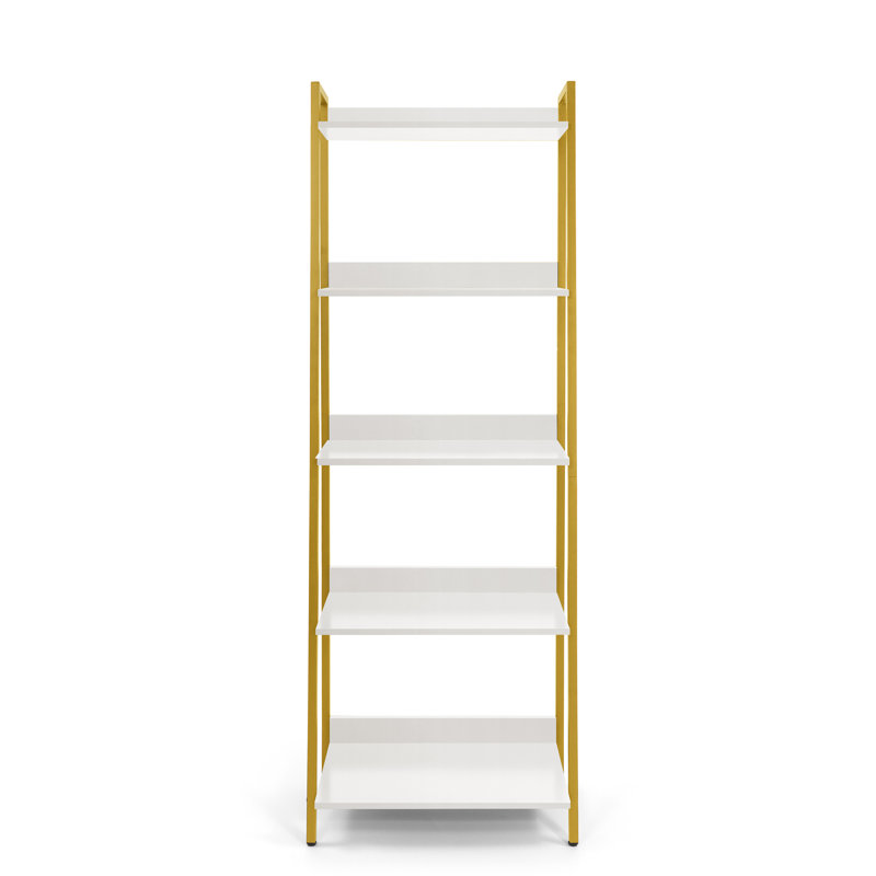 5 Tier Ladder Bookshelf, Bookcase Shelf Storage Rack Organizer, Golden, White/Gold