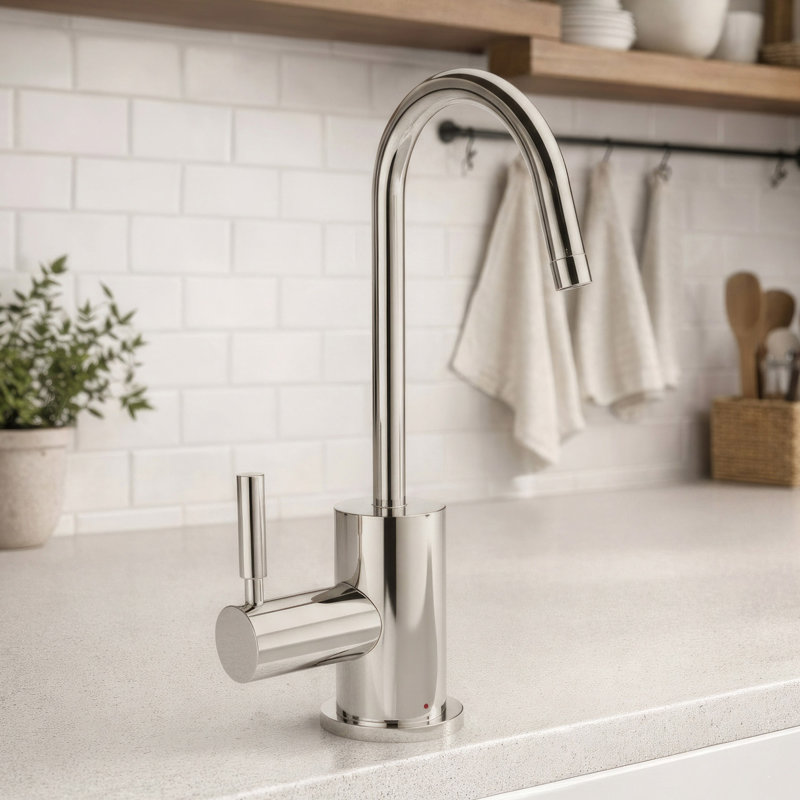 Whitehaus Point of Use Instant Hot Water Drinking Faucet With Gooseneck Swivel Spout, Polished Nickel