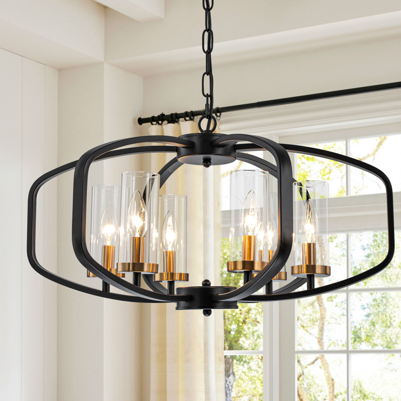 Lustre tambour à 6 lumières Heald, Noir et or