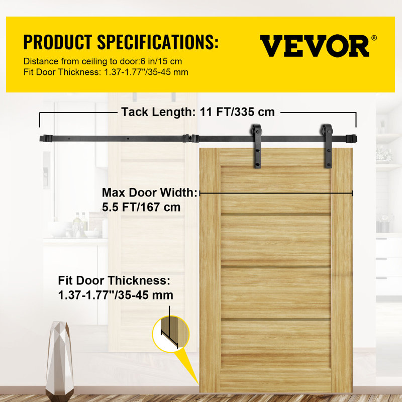 Heavy-Duty Black Steel Sliding Barn Door Hardware Kit