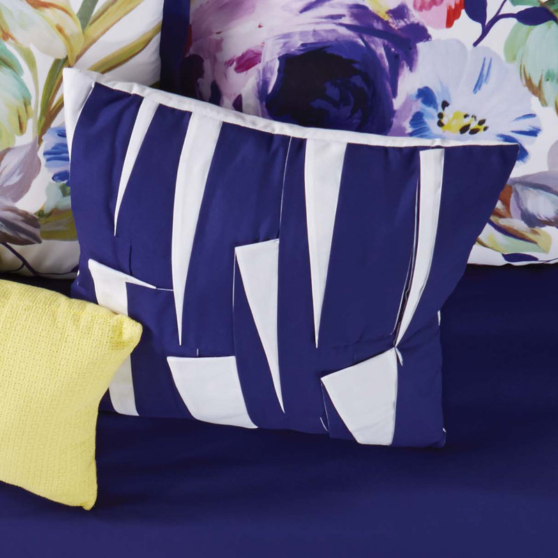 Garden Bloom Blue and White Embroidered Square Pillow