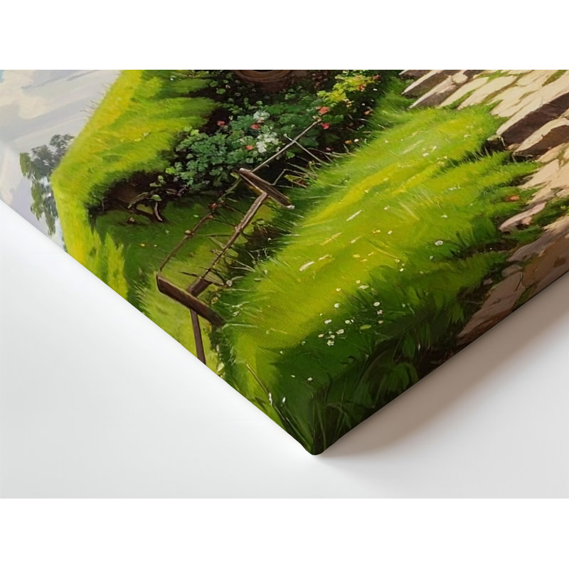 "Whimsical Hobbit Hill House", toile de fond de scène de jardin sur toile, H 30 po x l 40 po