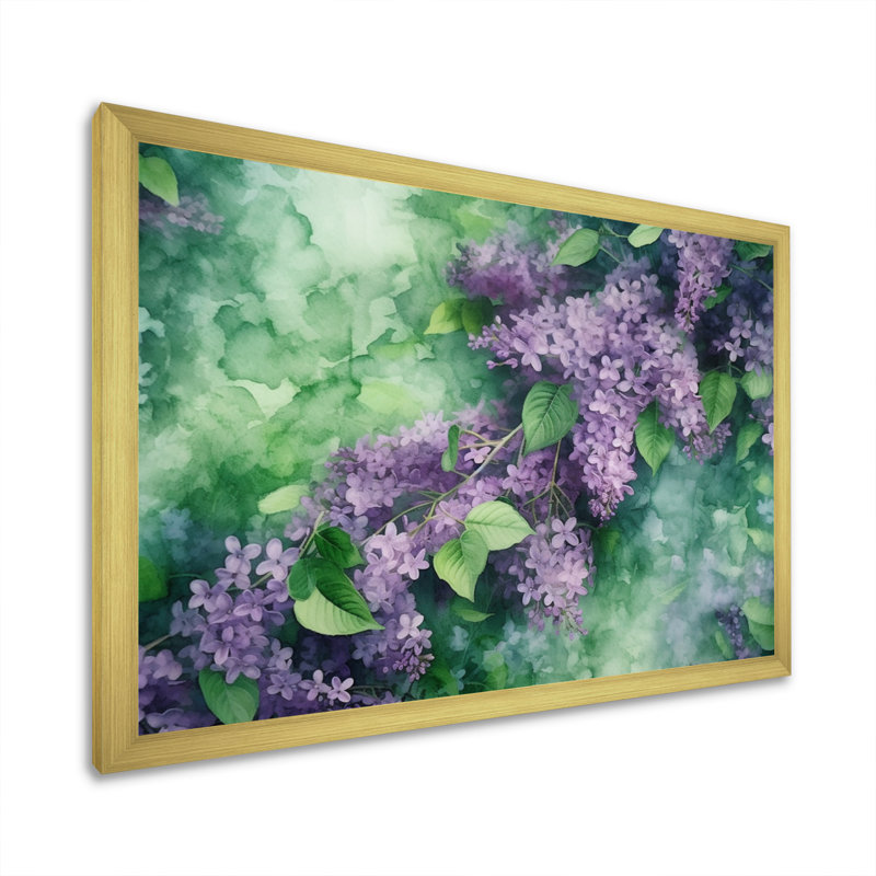Green Lilac Blooms II, reproduction d'art sur toile, Cadre doré à une seule photo, H 16 po x l 32 po x P 1 po
