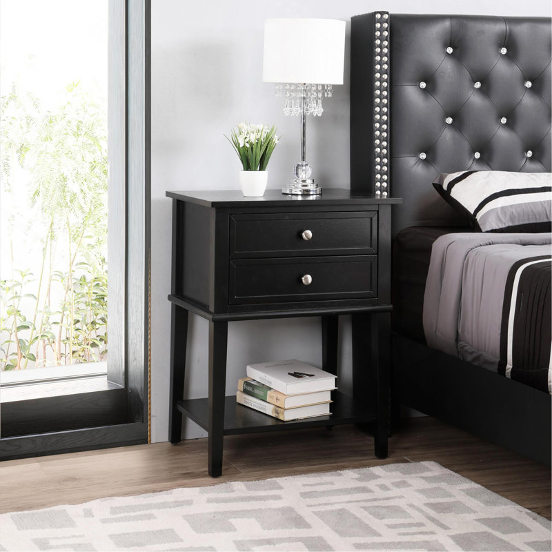 Sleek Black Minimalist Nightstand, Black