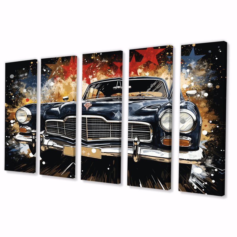 «Black Classic Vintage American Car 5 pièces», 5 pièces, H 28 po x l 60 po