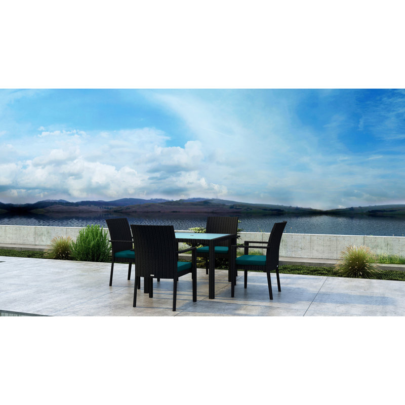 Thornaby 4 - Person Wicker Patio Dining Set with Square Table, Canvas Natural Sunbrella® Canvas
