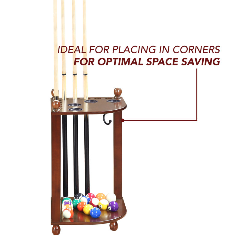 Walnut Corner Floor Cue Rack with Drink Holders
