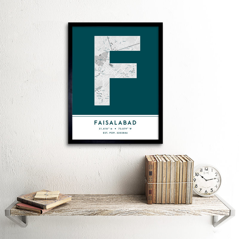 Faisalabad City Map Faisalabad Teal - Single Picture Frame Typography