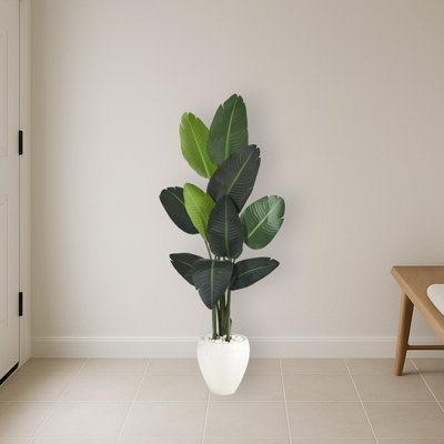 Traveler's Palm Artificial Tree in White Planter