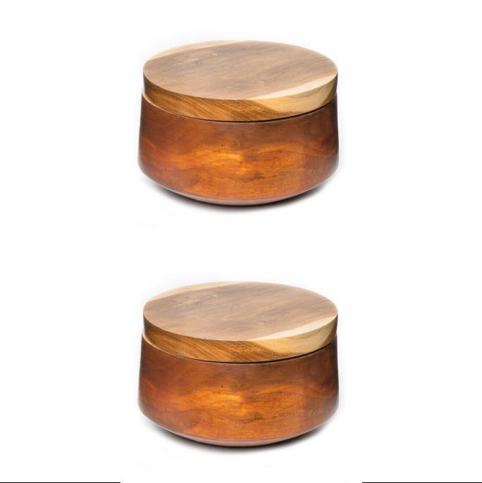 Rounded Edge Efran Wooden Bowl with Lid - Jumbo 2-Pack