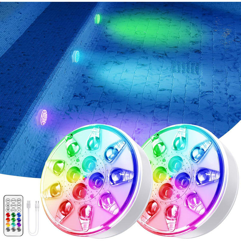 Pool Lights - 2 Pack, Rechargeable Submersible LED Pool Lights With Remote, IP68 Waterproof Pool Decor Light For Inground Pools, Above Ground Pools, Parties, Hot Tubs, Vase Bases