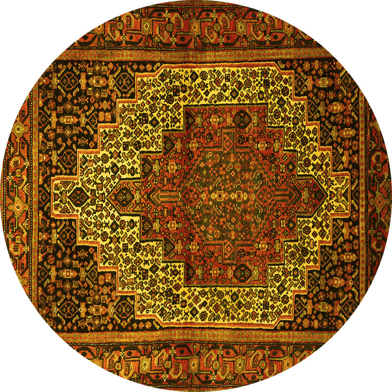 Tapis traditionnels jaunes lavables à la machine 1942, Rond 6 pi