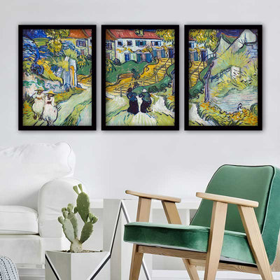 Ensemble de 3 peintures élégantes encadrées décoratives, 13,8 x 17,7 pouces chacune | 100% bois avec cadre 100% polystyrène (épaisseur: 0,8 pouce) | Impression numérique UV, parfaite pour le salon et la décoration intérieure