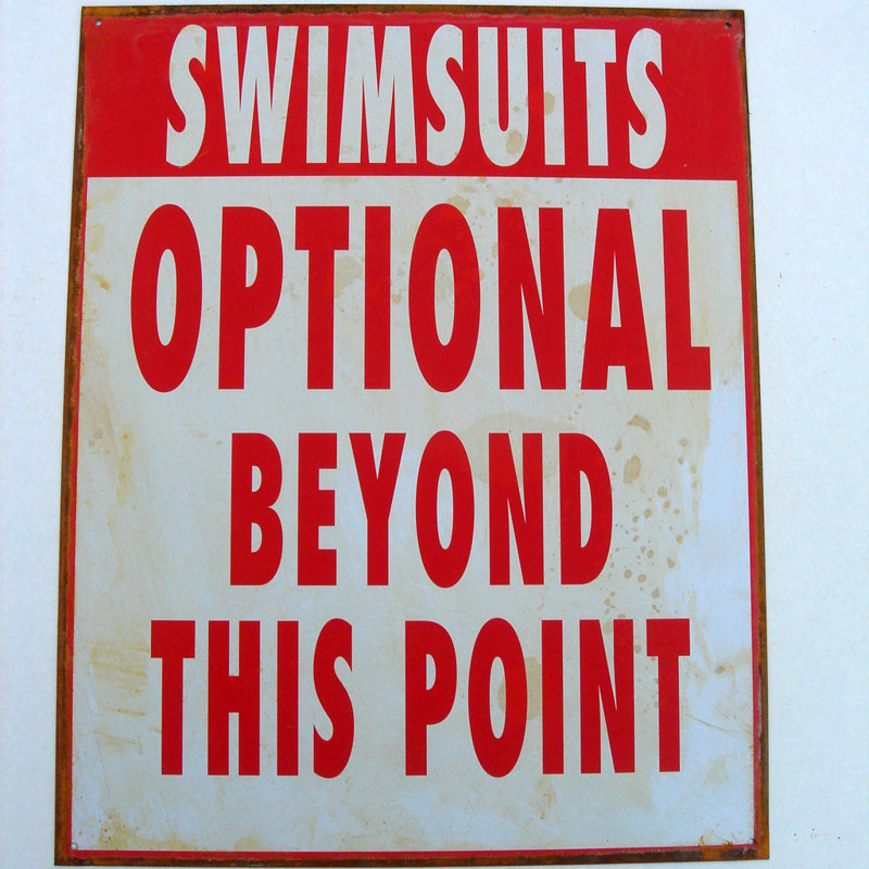 TreasureGurus Swimsuits Optional Beyond This Point Tin Sign