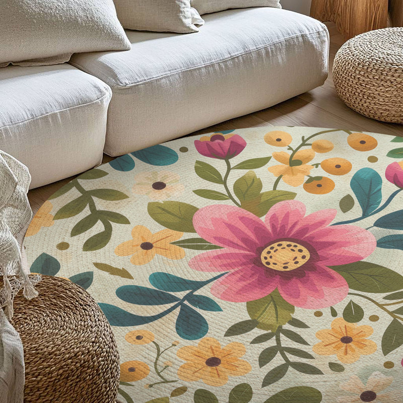 Tapis tressé Blooming Spring Meadow, Rond 5 pi