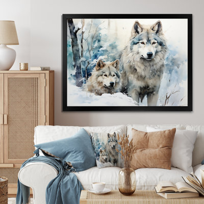 Neige loups en hiver II - loup, art mural