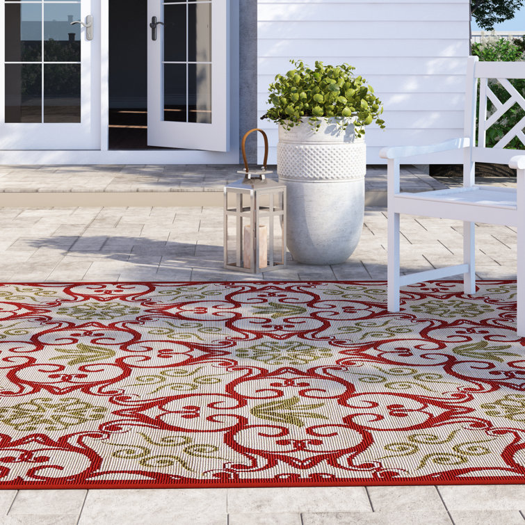 Lewis Geometric Ivory/Rust Indoor/Outdoor Area Rug