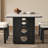 Retro rectangular black solid wood dining table-414905491