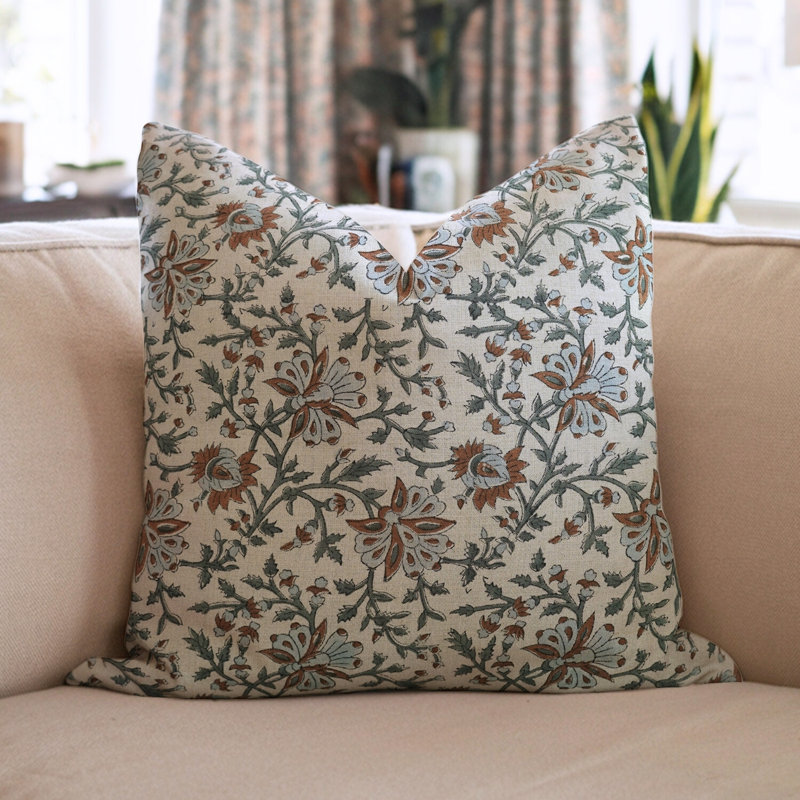 Housse de coussin à motif floral Fabividine - Coussin élégant avec imprimé de blocs - Neera Bel, H 14 po x l 14 po