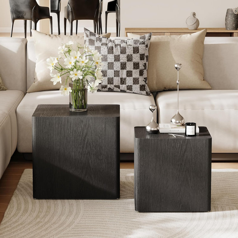 2-Piece Modern Nesting Coffee Table Set Black Finish, Black