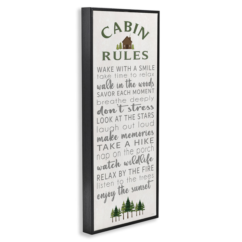 «Fun Rustic Cabin Rules», giclée encadrée, design par Seven Trees Design, H 24 po x l 10 po, Giclée encadrée noir minuit