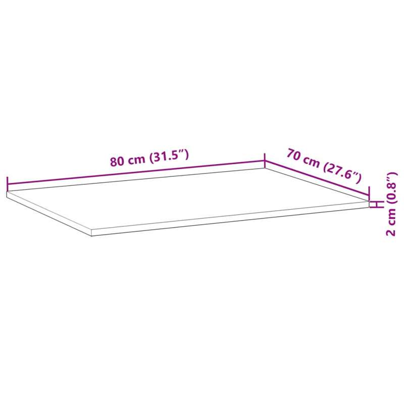 Dawna Solid Wood Table Top, 2cm H x 80cm W x 70cm D, Natural