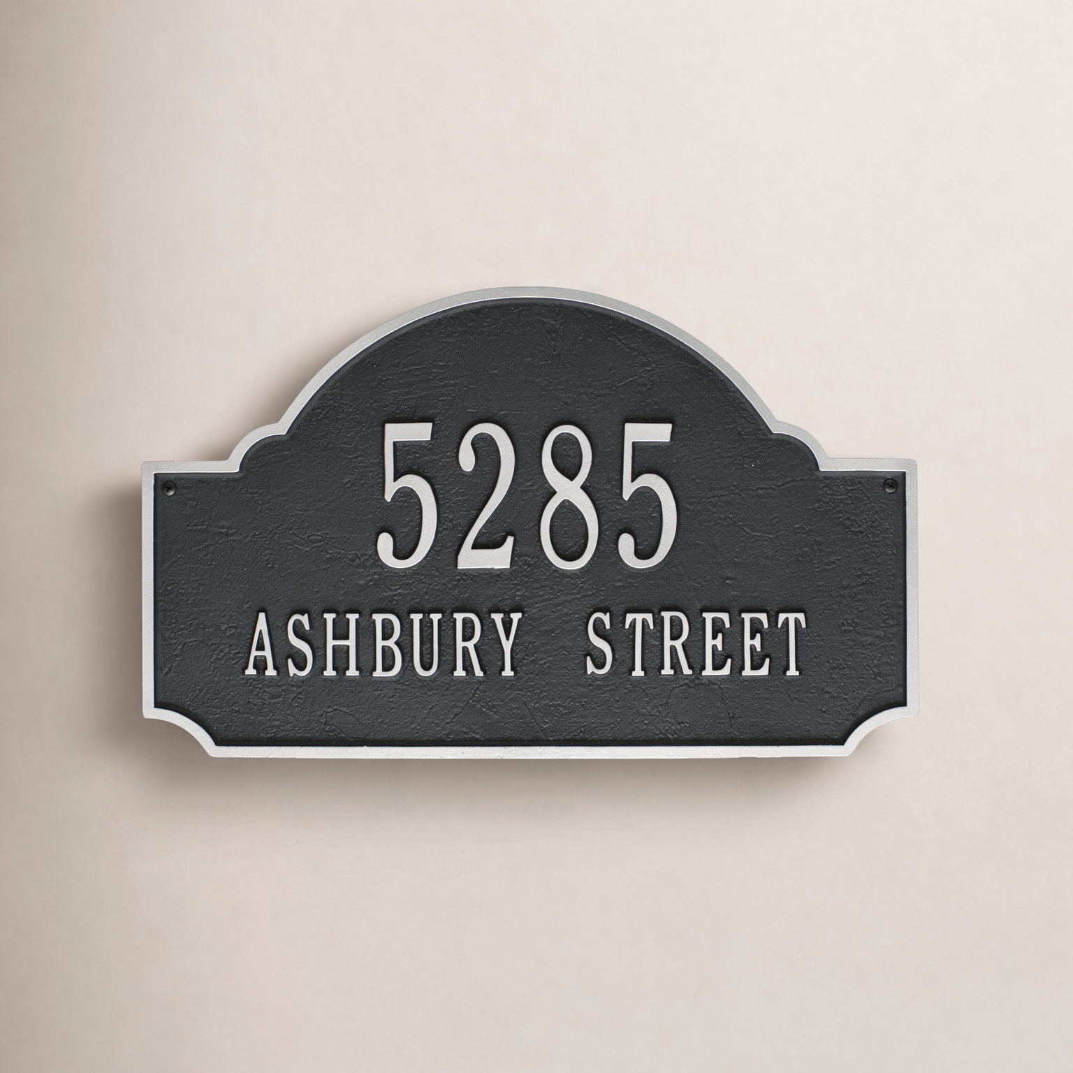 2-Line Wall Mount Address Plaque, Black/Silver, Yes