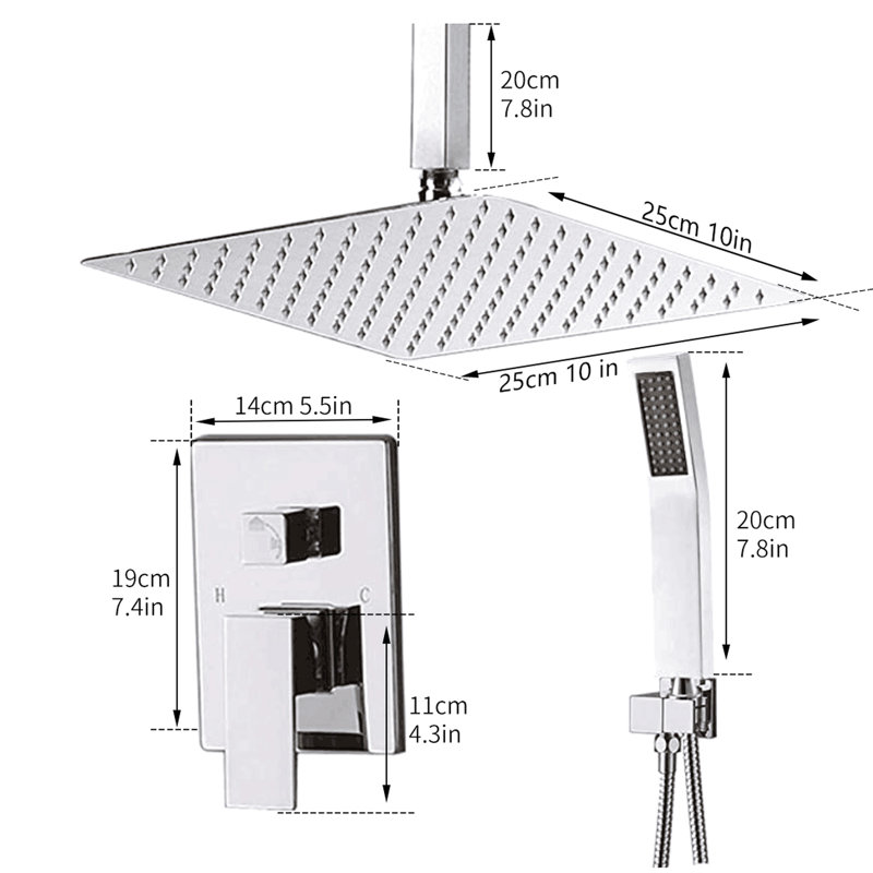 Bathroom Luxury Rain Shower Head - Wall Mounted With Faucet And Valve Trim Classic Rainfall Body
