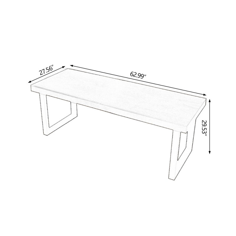 Brun noyer + bois massif rectangulaire noir + bureaux en fer, H 29,53 po x l 62,99 po x P 27,56 po