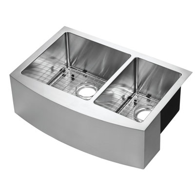 Belleville 33'' L Farmhouse / Apron Double Bowl Stainless Steel Kitchen Sink
