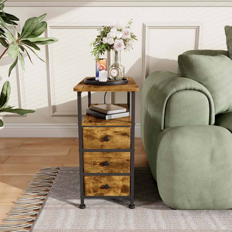 30cm W Bedside Table, Brown Wood