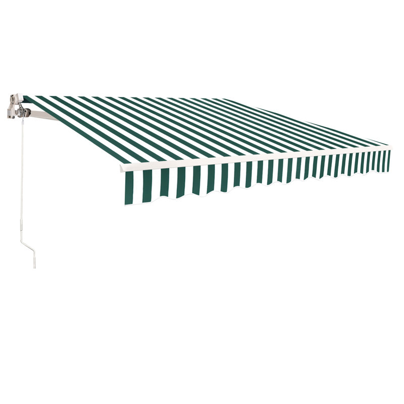  Auvent de patio manuel rétractable en gris / blanc, Gris / Blanc, À rayures, 7" H x 120" W x 96" D