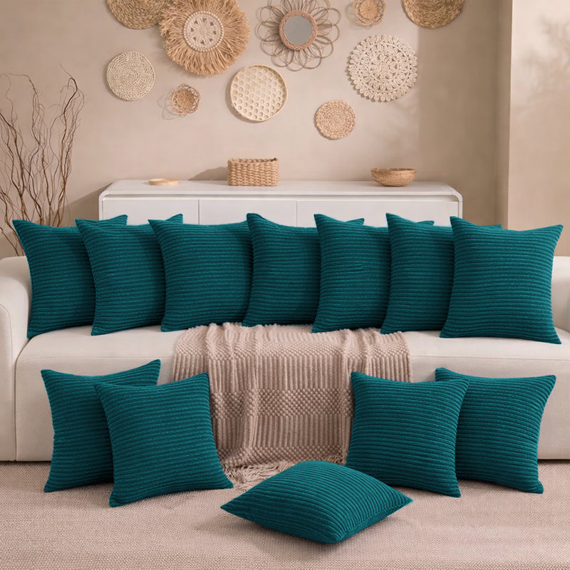 Aspire Homeware Striped Square Velvet Cushion Cover, Pack of 12, Teal