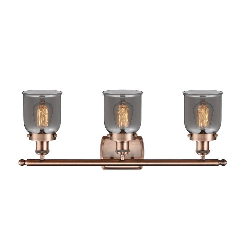 Éclairage pour meuble-lavabo 3 lumières 26 po Ballston Urban Bell, Cuivre antique, Incandescent, Plaqué couleur fumée