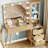 Fluted Vanity Desk With LED Mirror, 5 Drawers & RGB Glass Cabinet & Charging-698502450