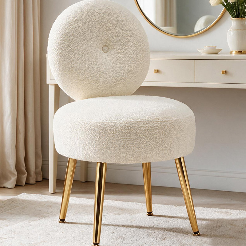 Chaise de coiffeuse avec tabouret d'appoint Noehly, Beige Milk Fleece