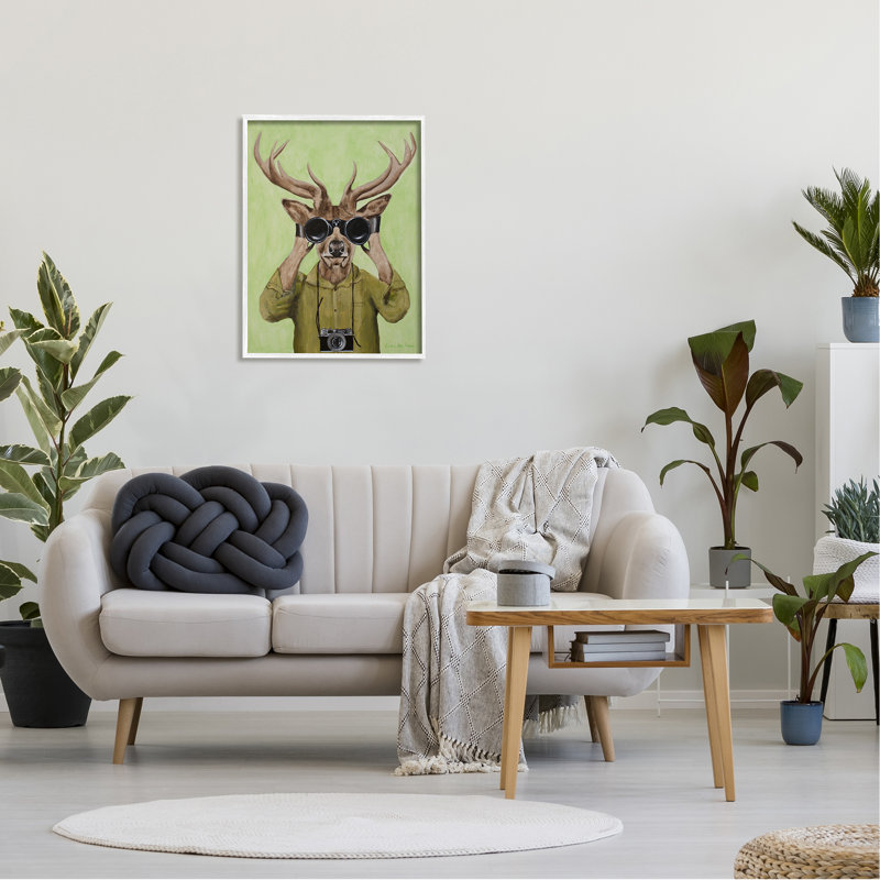 Drôle de jumelles mignonnes de cerf, peinture sur fond vert par Coco de Paris - Peinture, H 30 po x l 24 po x P 1,5 po