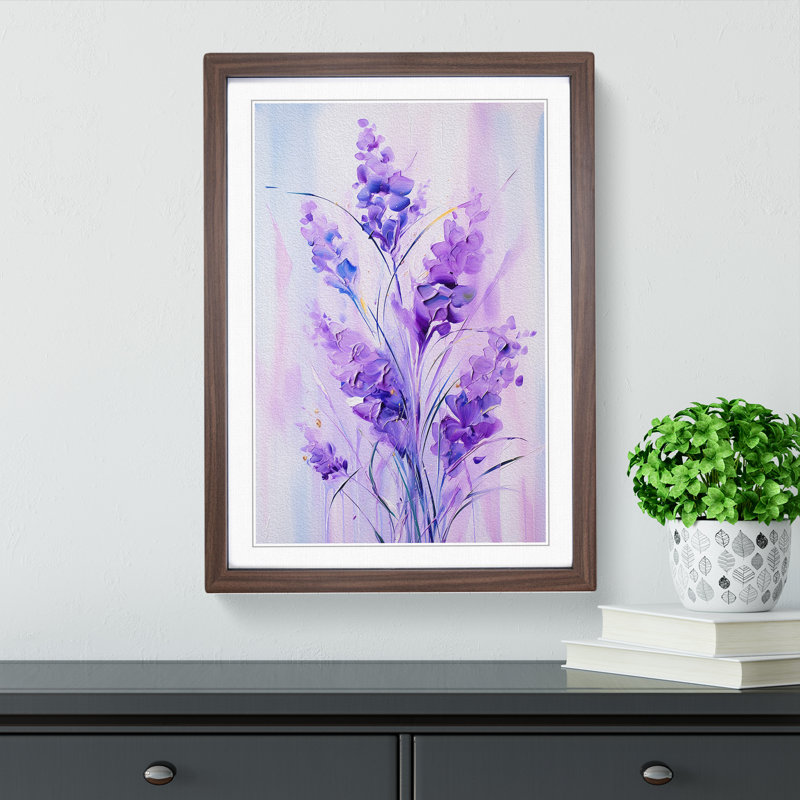 Lavender Flower Gestural No.3 - Single Picture Frame Print on Wood, 34cm H x 25cm W x 2cm D, Walnut Framed